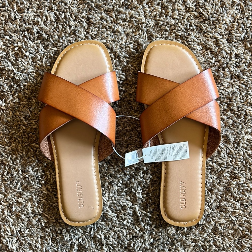 Tan slide on sandals